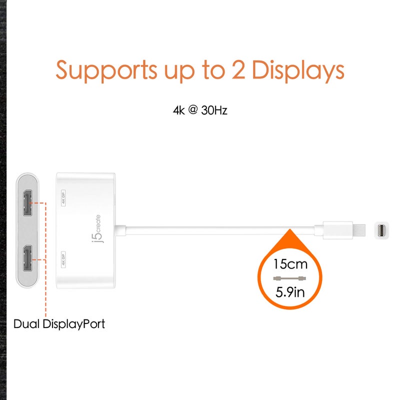 j5create محول j5create Mini DisplayPort إلى Dual DisplayPort Mini-DisplayPort (20 دبوس) ذكر | Dual Female DisplayPort (20 دبوس) | متوافق مع أجهزة Windows (JDA146) - Image 4
